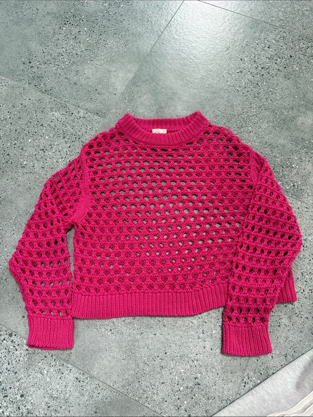 Open-Knit Fuchsia Crewneck Sweater